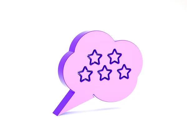 Purple Pět hvězdiček hodnocení produktů zákazníků ikona izolované na bílém pozadí. Oblíbené, nejlepší hodnocení, symbol ocenění. Minimalismus. 3D ilustrace 3D vykreslení — Stock fotografie