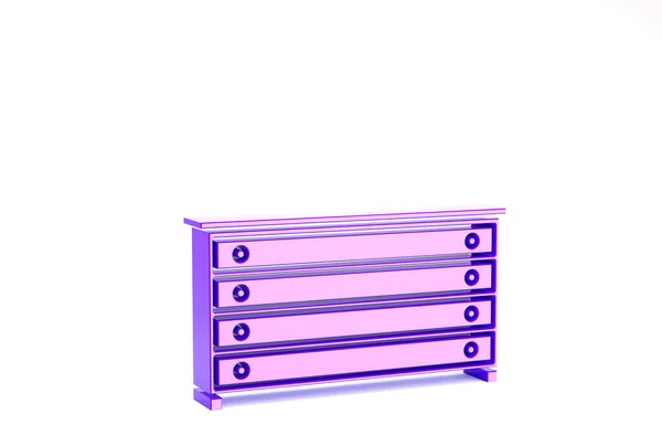 Purple Chest of drawers icon isolated on white background. Minimalism concept. 3d illustration 3D render
