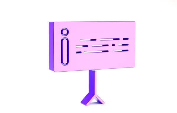 Фиолетовый значок информации выделен на белом фоне. Концепция минимализма. 3D-рендеринг — стоковое фото