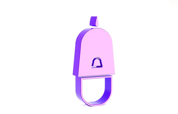 Berretto polizia viola con icona cockade isolato su sfondo bianco. Cartello del cappello della polizia. Concetto minimalista. Illustrazione 3d rendering 3D — Foto Stock