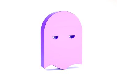 Mor İnfaz Maskesi simgesi beyaz arkaplanda izole edildi. Cellat, işkenceci, uygulayıcı, işkenceci, kasap, cellat ikonu. Minimalizm kavramı. 3d illüstrasyon 3B canlandırma