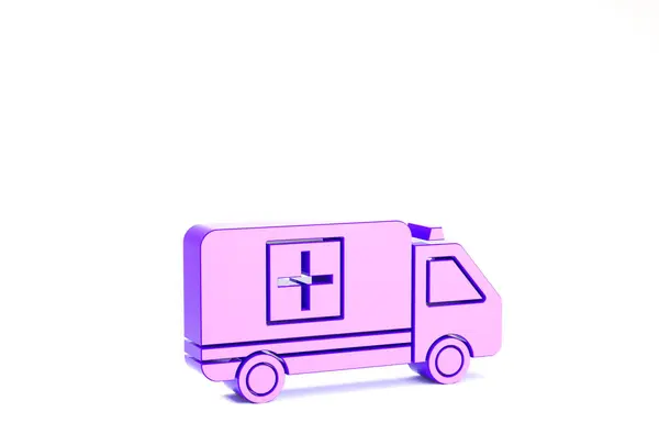 Purple Ambulancia y coche de emergencia icono aislado sobre fondo blanco. Evacuación médica de vehículos de ambulancia. Concepto minimalista. 3D ilustración 3D render —  Fotos de Stock