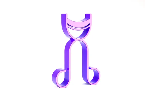Фиолетовый значок бигуди ресниц изолирован на белом фоне. Знак инструмента макияжа. Концепция минимализма. 3D-рендеринг — стоковое фото