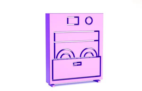 Mor Mutfak bulaşık makinesi simgesi beyaz arka planda izole edilmiş. Minimalizm kavramı. 3d illüstrasyon 3B canlandırma — Stok fotoğraf
