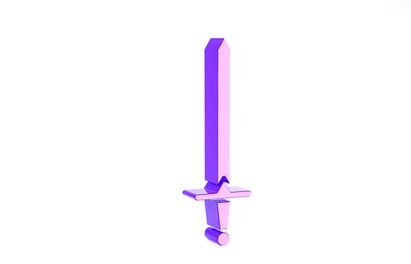 Lila mittelalterliches Schwert-Symbol isoliert auf weißem Hintergrund. Mittelalterliche Waffe. Minimalismus-Konzept. 3D Illustration 3D Renderer — Stockfoto