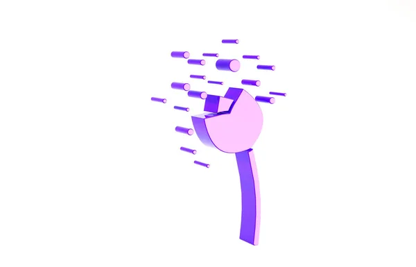 Фіолетова квітка, що виробляє пилок в атмосфері, ізольована на білому тлі. Концепція мінімалізму. 3D ілюстрація 3D рендеринга — стокове фото