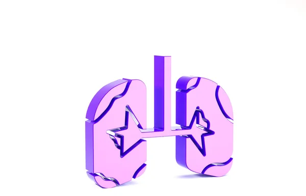 Icône Poumons violets isolée sur fond blanc. Concept de minimalisme. Illustration 3D rendu 3D — Photo