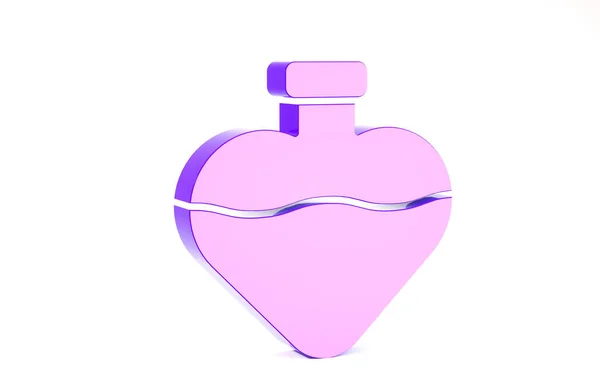 Botella púrpura con el icono de la poción de amor aislado sobre fondo blanco. Símbolo de San Valentín. Concepto minimalista. 3D ilustración 3D render — Foto de Stock