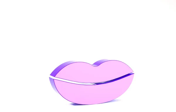 Icona labbra viola sorridenti isolata su sfondo bianco. Simbolo del sorriso. Concetto minimalista. Illustrazione 3d rendering 3D — Foto Stock
