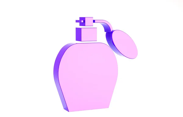 Ícone de perfume roxo isolado no fundo branco. Conceito de minimalismo. 3D ilustração 3D render — Fotografia de Stock