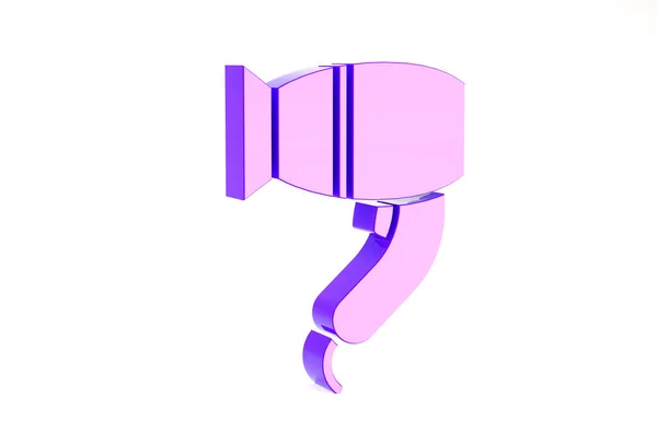 Фіолетова піктограма фену ізольована на білому тлі. Знак фену. Символ сушіння волосся. Дме гаряче повітря. Концепція мінімалізму. 3D ілюстрація 3D рендеринга — стокове фото