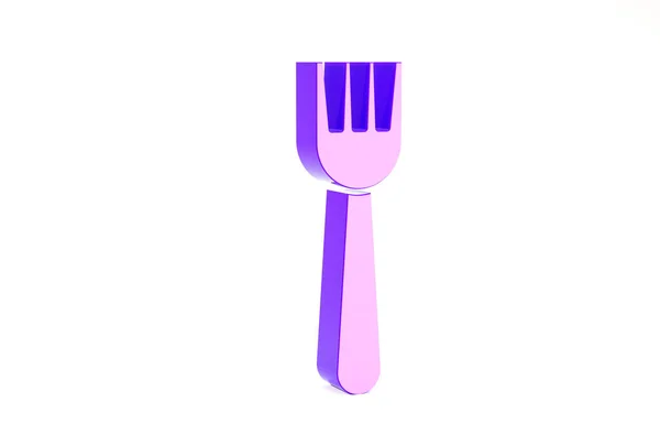 Icône de fourche en plastique jetable violet isolé sur fond blanc. Concept de minimalisme. Illustration 3D rendu 3D — Photo
