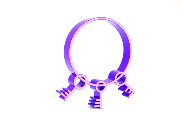 白の背景に分離された紫の古いキーのアイコン。最小限の概念。3Dイラスト3Dレンダリング — ストック写真