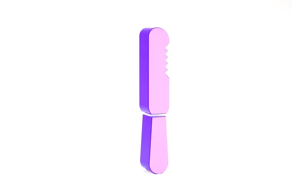 Icono de cuchillo plástico desechable púrpura aislado sobre fondo blanco. Concepto minimalista. 3D ilustración 3D render —  Fotos de Stock