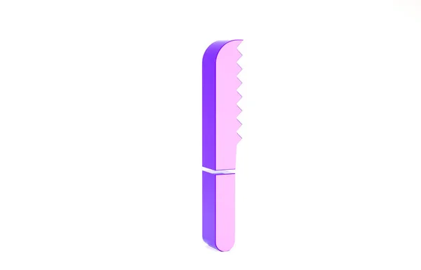 Lila Brotmesser-Symbol isoliert auf weißem Hintergrund. Bestecksymbol vorhanden. Minimalismus-Konzept. 3D Illustration 3D Renderer — Stockfoto