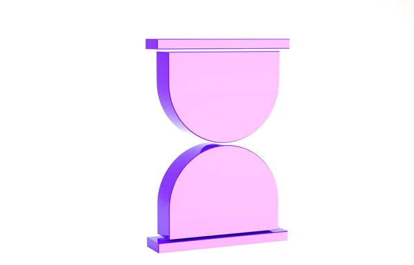 Corazón púrpura en el centro viejo icono de reloj de arena aislado sobre fondo blanco. Día de San Valentín. Concepto minimalista. 3D ilustración 3D render — Foto de Stock