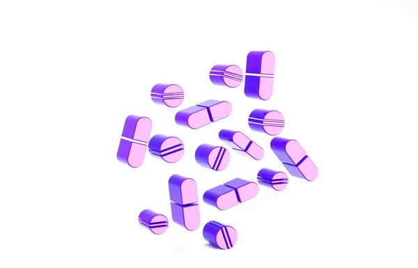 Pilule de médecine pourpre ou icône de comprimé isolé sur fond blanc. Pilule et signe de drogue. Conception de pharmacie. Concept de minimalisme. Illustration 3D rendu 3D — Photo