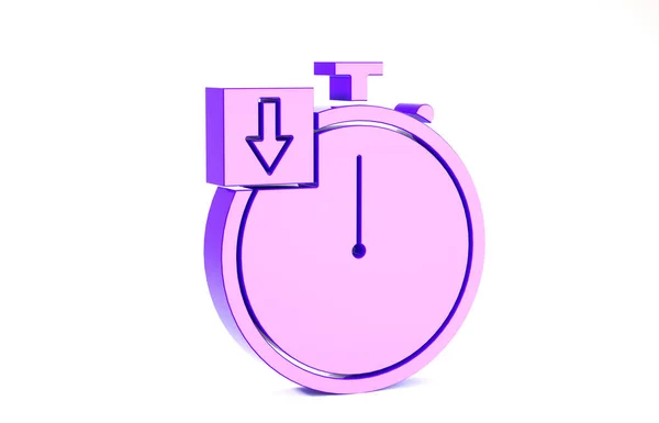 Фиолетовый значок секундомера выделен на белом фоне. Знак таймера. Хронометр. Концепция минимализма. 3D-рендеринг — стоковое фото