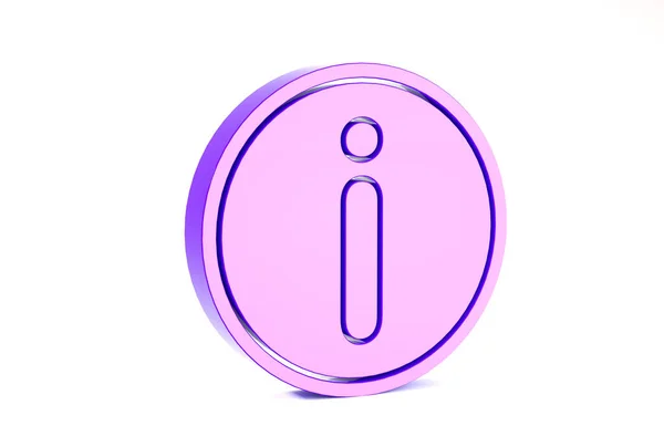 Icono de información púrpura aislado sobre fondo blanco. Concepto minimalista. 3D ilustración 3D render — Foto de Stock