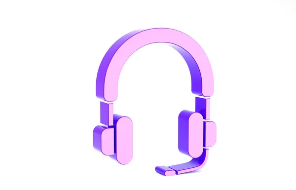 Fones de ouvido roxos ícone isolado no fundo branco. Fones de ouvido. Conceito para ouvir música, serviço, comunicação e operador. Conceito de minimalismo. 3D ilustração 3D render — Fotografia de Stock