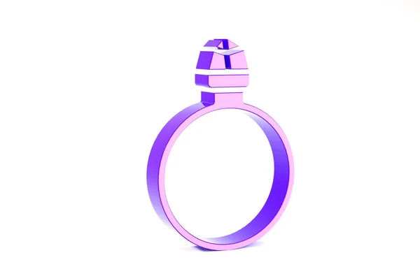 Icono de anillo de compromiso de diamante púrpura aislado sobre fondo blanco. Concepto minimalista. 3D ilustración 3D render — Foto de Stock