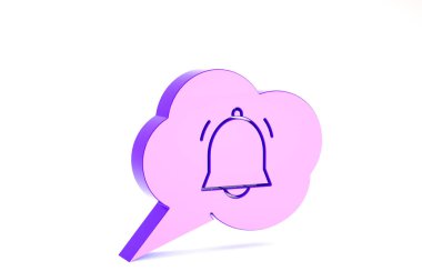 Sohbet bildirim simgesi beyaz arkaplanda izole edilmiş mor konuşma balonu. Yeni mesaj, iletişim, sohbet, sosyal ağ bildirimi. Minimalizm kavramı. 3d illüstrasyon 3B canlandırma