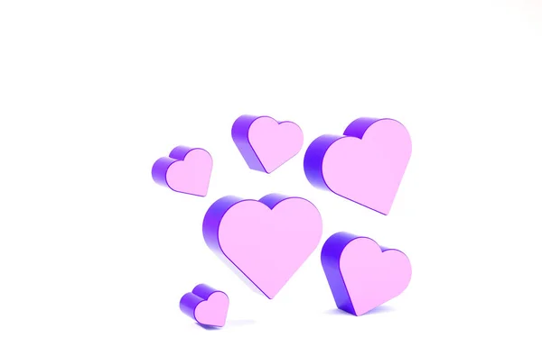 Corazón púrpura icono aislado sobre fondo blanco. Símbolo romántico vinculado, unirse, pasión y boda. Símbolo de San Valentín. Concepto minimalista. 3D ilustración 3D render — Foto de Stock