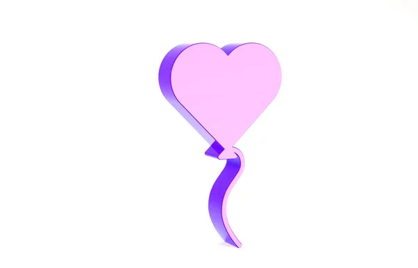 Palloncini viola in forma di cuore con icona del nastro isolato su sfondo bianco. Simbolo di San Valentino. Concetto minimalista. Illustrazione 3d rendering 3D — Foto Stock