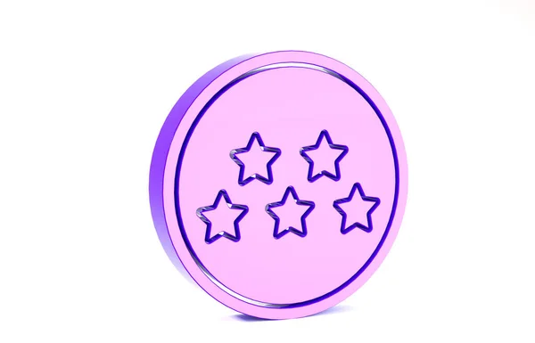 Ікона оцінки вартості продукту Purple Five-stars ізольована на білому тлі. Улюбленець, найкращий рейтинг, символ нагороди. Концепція мінімалізму. 3D-рендеринг — стокове фото