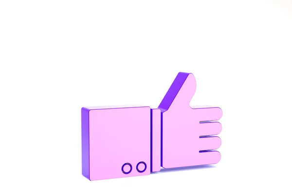 Purple Hand pulgar hacia arriba icono aislado sobre fondo blanco. Concepto minimalista. 3D ilustración 3D render — Foto de Stock