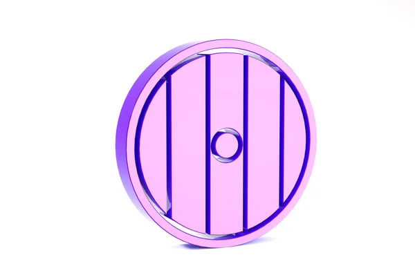 Фіолетовий Круглий дерев'яний щит ізольований на білому тлі. Безпека, безпека, захист, приватність, охорона концепції. Концепція мінімалізму. 3D ілюстрація 3D рендеринга — стокове фото