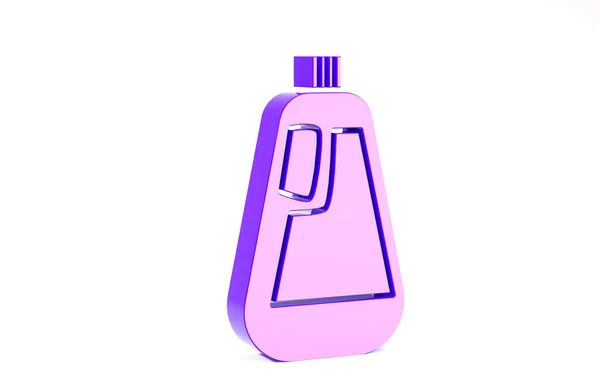 Фиолетовая пластиковая бутылка для жидкого стирального порошка, отбеливателя, жидкости для мытья посуды, выделенная на белом фоне. Концепция минимализма. 3D-рендеринг — стоковое фото