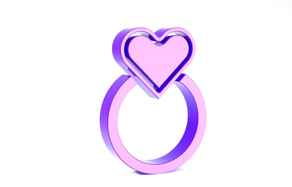 Anelli da sposa viola icona isolata su sfondo bianco. Sposa e sposo segno gioielli. Simbolo del matrimonio. Anello di diamanti. Concetto minimalista. Illustrazione 3d rendering 3D — Foto Stock