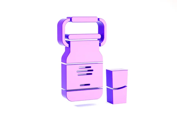 Contenitore per lattina viola per icona di latte e vetro isolato su sfondo bianco. Concetto minimalista. Illustrazione 3d rendering 3D — Foto Stock