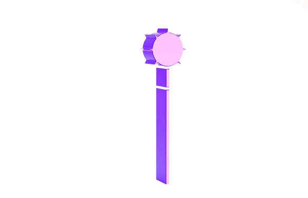 Фиолетовый средневековый булавочный шар значок изолирован на белом фоне. Средневековое оружие. Концепция минимализма. 3D-рендеринг — стоковое фото