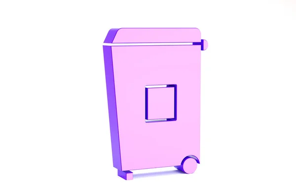 紫色的垃圾堆可以在白色背景上成为孤立的图标.垃圾箱标志。回收篮图标。办公室垃圾图标。最低纲领的概念。3D渲染3D插图 — 图库照片