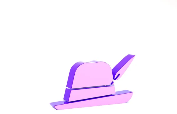 Purple Oktoberfest hat icon isolated on white background. Hunter hat with feather. German hat. Minimalism concept. 3d illustration 3D render — Stock Photo, Image