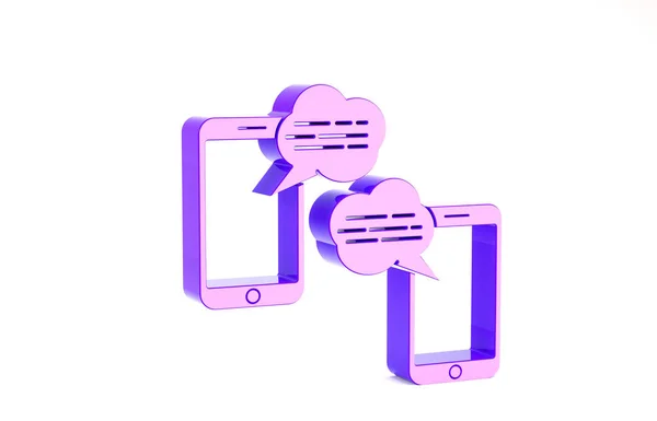 Purple Nowe powiadomienia wiadomości czatu na ikonie telefonu izolowane na białym tle. Smartphone na czacie SMS-y bańki mowy. Koncepcja minimalizmu. Ilustracja 3D 3D renderowania — Zdjęcie stockowe