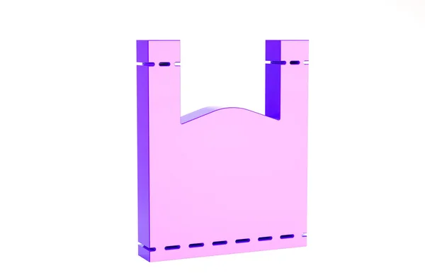 Ícone de saco de plástico roxo isolado no fundo branco. Placa descartável da proibição do celofane e do polietileno. Conceito de minimalismo. 3D ilustração 3D render — Fotografia de Stock