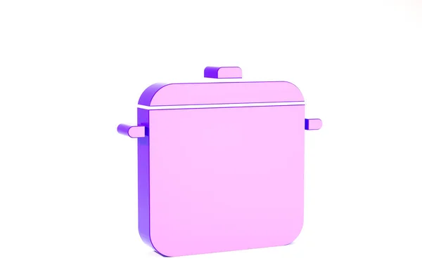 紫色烹饪壶图标孤立在白色背景。蒸煮或炖煮食品的象征.最低纲领的概念。3D渲染3D插图 — 图库照片