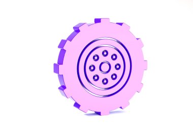 Mor Araba Tekerleği simgesi beyaz arkaplanda izole edildi. Minimalizm kavramı. 3d illüstrasyon 3B canlandırma