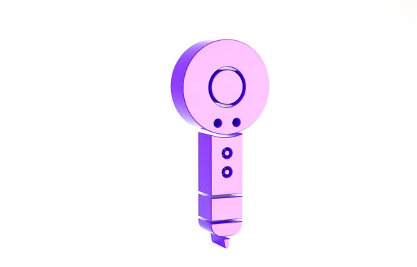 Purple Hair droger pictogram geïsoleerd op witte achtergrond. Haarbordje. Haardroogsymbool. Warme lucht blazen. Minimalisme concept. 3d illustratie 3D renderen — Stockfoto