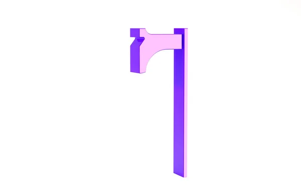 Фиолетовый значок средневекового топора выделен на белом фоне. Боевой топор, топор палача. Средневековое оружие. Концепция минимализма. 3D-рендеринг — стоковое фото