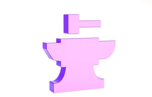 Yunque púrpura para herrería y martillo icono aislado sobre fondo blanco. Forja de metal. Herramienta de forja. Concepto minimalista. 3D ilustración 3D render —  Fotos de Stock