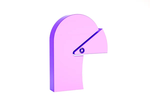 Lila Középkori vas sisak a fejvédő ikon elszigetelt fehér alapon. Minimalizmus koncepció. 3d illusztráció 3D render — Stock Fotó