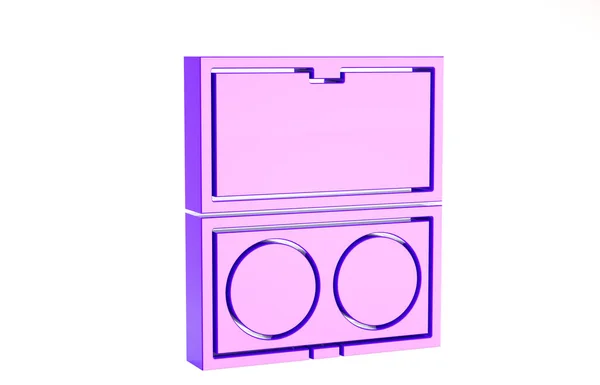 Polvere di trucco viola con icona a specchio isolato su sfondo bianco. Concetto minimalista. Illustrazione 3d rendering 3D — Foto Stock