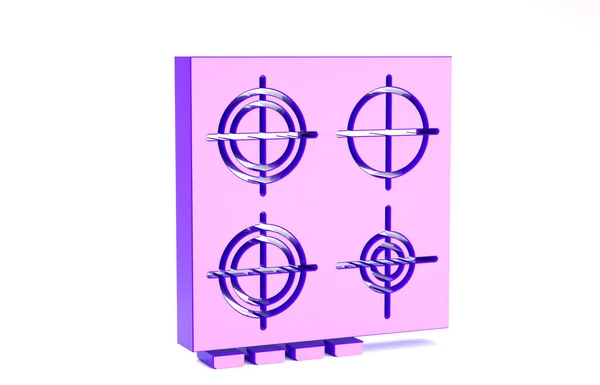 紫色煤气炉图标隔离在白色背景.Cooktop标志。用四个圆形燃烧器做的滚筒。最低纲领的概念。3D渲染3D插图 — 图库照片