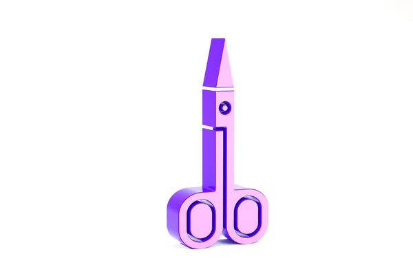 Фиолетовый значок ножницы изолирован на белом фоне. Знак режущего инструмента. Концепция минимализма. 3D-рендеринг — стоковое фото