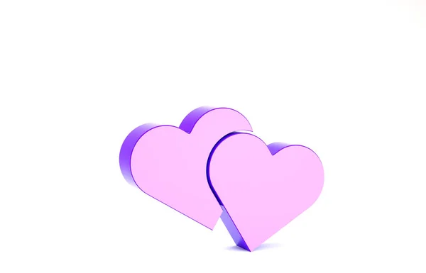 Corazón púrpura icono aislado sobre fondo blanco. Símbolo romántico vinculado, unirse, pasión y boda. Símbolo de San Valentín. Concepto minimalista. 3D ilustración 3D render — Foto de Stock