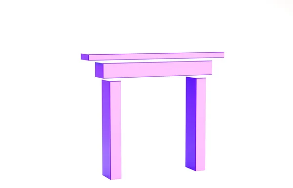 Ícone de mesa de madeira roxa isolado no fundo branco. Conceito de minimalismo. 3D ilustração 3D render — Fotografia de Stock